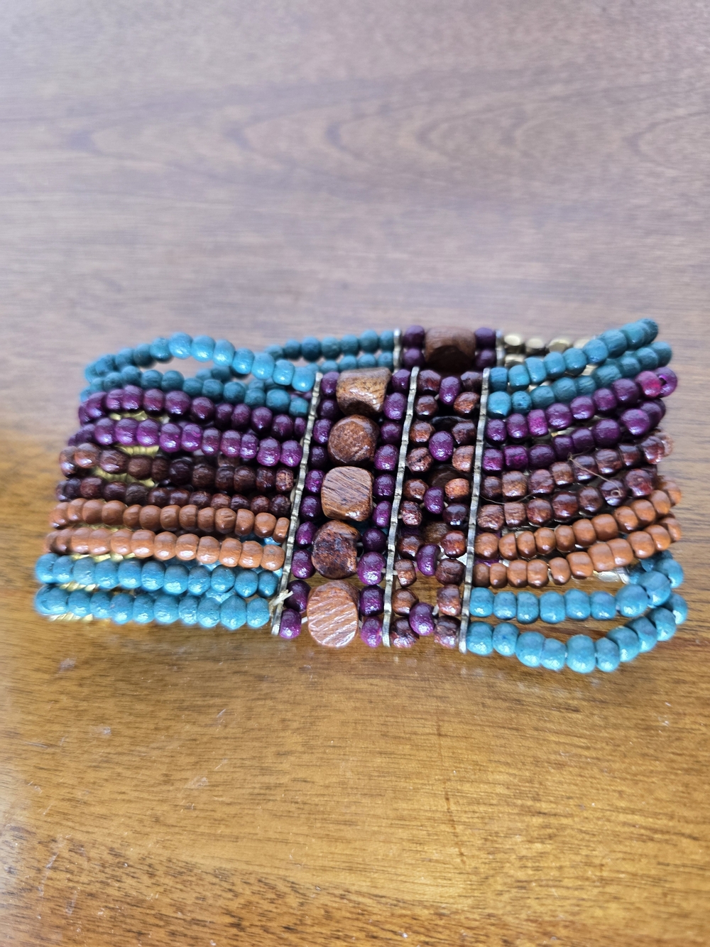 Turquoise, Purple, and Brown Multi-Strand Beaded Bracelet